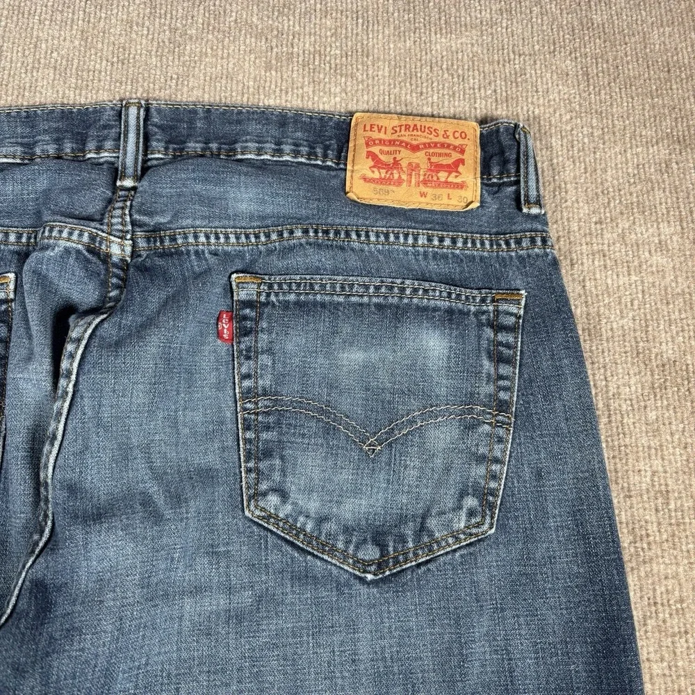 Levis 569 Jeans Mens 36x30 Loose Straight Fit Dark Blue Denim Distressed Baggy